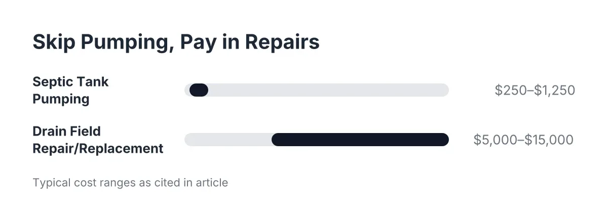 Cost range chart comparing septic tank pumping to drain field repair costs